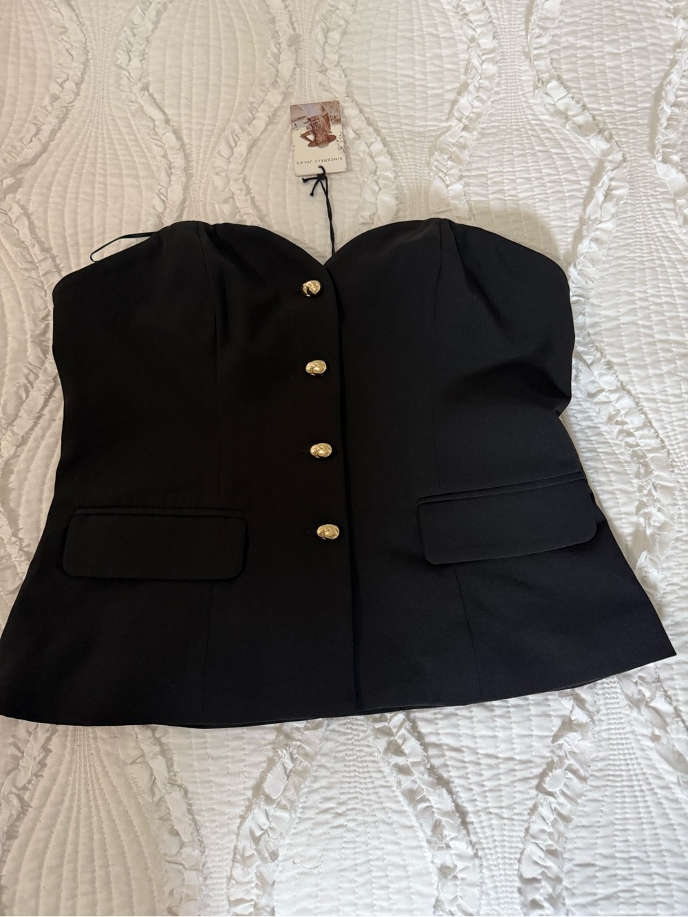 Sincerely Jules Black Strapless Bustier Top with Gold Buttons